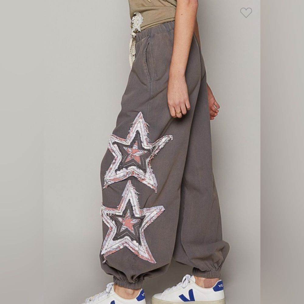 078. CROCHET STAR PATCH JOGGER PANTS - Picture 2 of 4